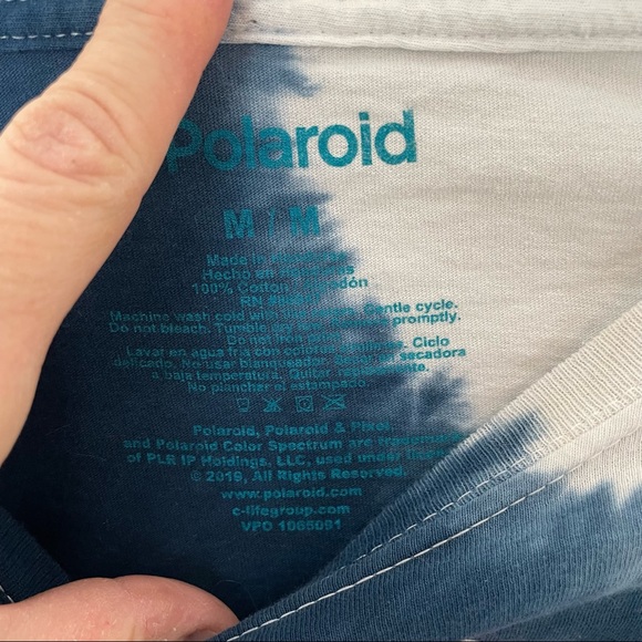 Polaroid Blue White Cotton Tie Dye Crop Tee M - Picture 3 of 3